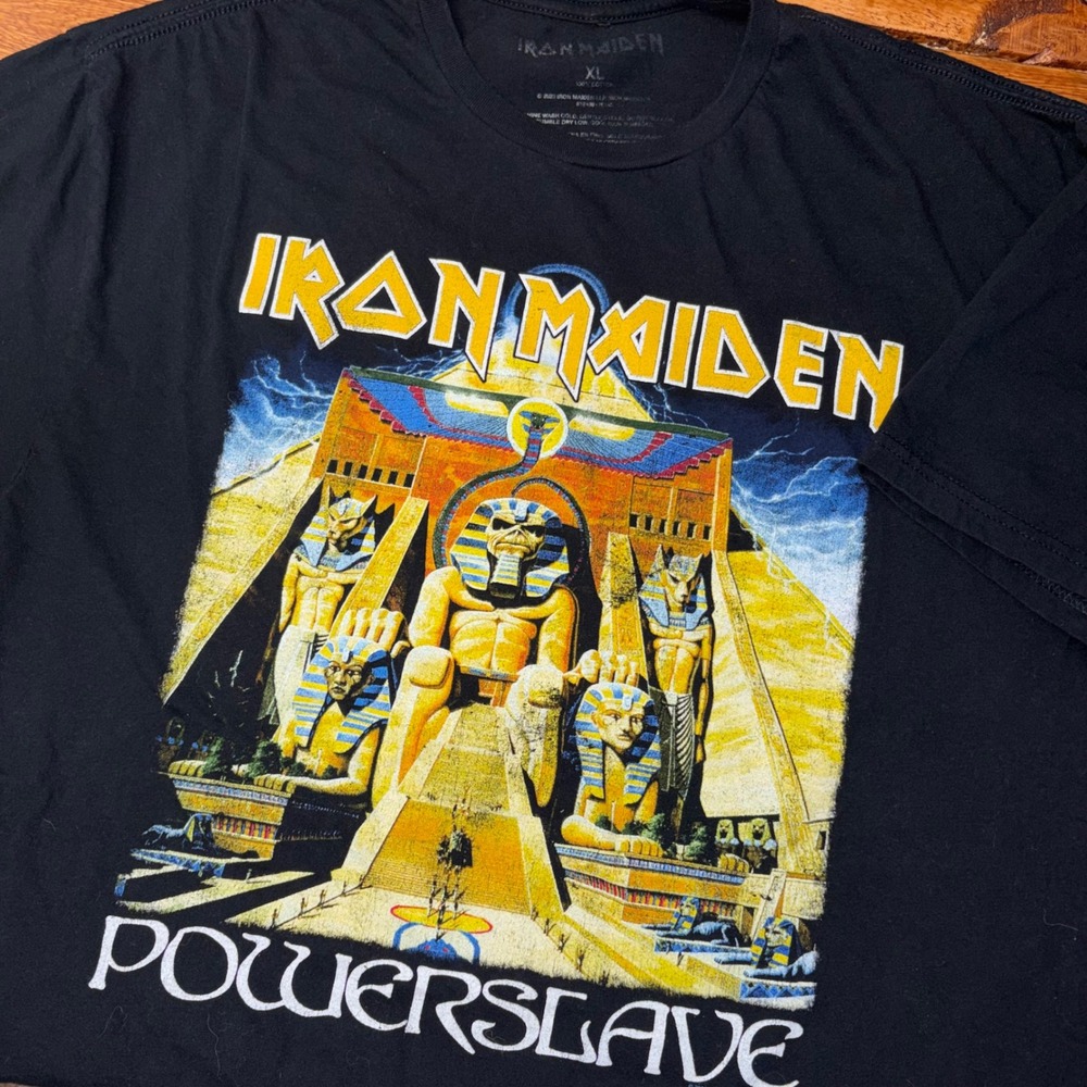 Iron Maiden T-Shirt Mens XL Black Powerslave World Slavery Tour 84-85 Graphic